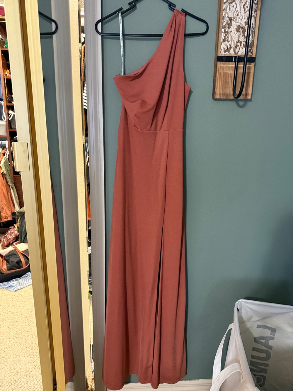 Women’s One-Shoulder Rust Maxi Bridesmaid Dress